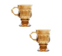 GLSTOY 2Pcs Amber Glass Tea Cups Vintage European Style Milk and Black Tea Goblets Stem for Home Beverage and Coffee Serving