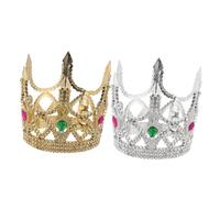 GLSTOY 2Pcs Halloween Party Royal Medieval Crown Silver Gold Headdress for King Queen Costume Accessories Adults Dance Prom Theater