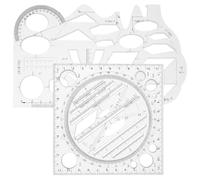 GLSTOY 2pcs Multifunctional Metric Rulers for Drawing and Geometry Measuring Tools Plastic Draft Rulers with Circle and Square Templates for School Office and Art Use