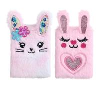GLSTOY 2pcs Plush Rabbit Notebook Set, Portable Mini Pocket Journal with Fluffy Pink Tie-dye Covers, Cute Daily Use Diary Books and Students