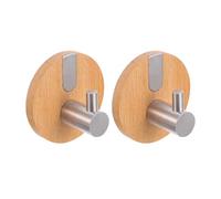 GLSTOY 2pcs Punch-Free Round Stainless Steel and Bamboo Coat Hooks for Indoor and Outdoor Use, Space Saving and Organizing, Classic Minimalist Stylish Design Over The Door Hangers