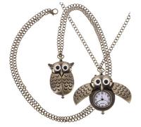 GLSTOY 2Pcs Retro Alloy Owl Pocket Watch Necklace Quartz Pendant Vintage Style Battery Operated Timepiece with Arabic Numerals for Men Women