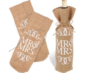 GLSTOY 2pcs Rustic Wine Bottle Pouch Bags Made of Natural Linen with Great Bearing Ability, Wedding Bags for Friends and Families, Stylish and Simple Design for Romantic Occasions