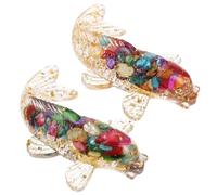 GLSTOY 2pcs Small Crystal Koi Fish Figurines Table Decor Feng Shui Ornament with Natural Crystal Gravel and Gold Foil Lucky Carp Statues for Home Garden Office