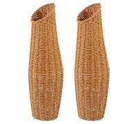 GLSTOY 2pcs Tall Imitation Rattan Woven Floor Vase Decor Lightweight Handcrafted Plastic Minimalist Rustic Farmhouse Style for Artificial Plants and Dried Flowers in Bedrooms Or Office