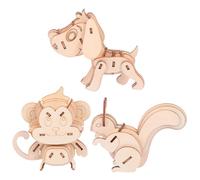 GLSTOY 3 Pcs Wooden Animal Puzzle Model Kit DIY Crafts Puzzle for Squirrel Dog Monkey Educational Pre Cut Easy Assembly Stimulates Creative Thinking and Concentration