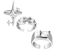 GLSTOY 3 Pieces Silver Open Finger Rings Set, Hollow Radiant Design Adjustable Women’s Stacking Rings, Delicate Shiny Jewelry for Ladies