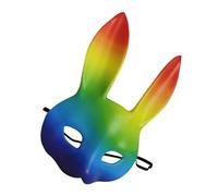 GLSTOY 3d Rainbow Pu Leather Bunny Mask Halloween Scary Animal Masquerade Party Mask Cosplay Accessory for Carnival and Pride Events