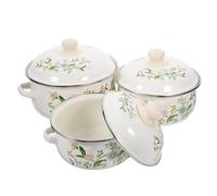 GLSTOY 3pcs Enamel Mini Soup Pot Set with Double Handles Small Stockpots 16-18-20cm Flat Bottom Saucepan for Cooking Home Kitchen Use