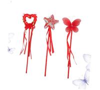 GLSTOY 3pcs Fairy Wands with Heart Pentagram Red and Pink Sticks for Birthday Party Cosplay Dress-up Gift