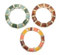 GLSTOY 3Pcs Women’S Stretch Acrylic Bangles Set - Irregular Geometric Chunky Elastic Bracelets in Yellow Orange Brown, Green Amber - Vintage Style Wristbands for Casual and Event Wear