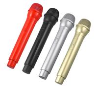 GLSTOY 4 Pcs Boys and Girls Fake Microphone Props Set Black Gold Silver Red Plastic Toy Microphones for Pretend Play Speech Practice and Costume Parties