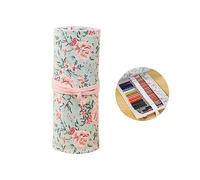 GLSTOY 48holes Floral Canvas Pencil Roll Storage Bag Slots Cute Pencil Case Pouch for Artists