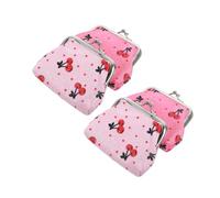 GLSTOY 4PCS Cherry Pattern Kiss-Lock Change Purse Portable PU Leather Double Clasp Closure Wallets for Mini Cosmetic and Coin Organizer Pouches Pocket-Sized Design