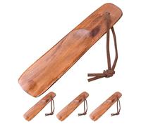 GLSTOY 4pcs Ergonomic Wooden Shoe Horn with String Attachment Portable Boot Shoe Lifter Tool for Seniors Pregnant Women Brown