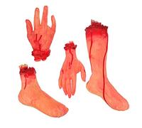 GLSTOY 4pcs Halloween Severed Hands Feet Realistic Fake Prop Haunted House Decorations Gothic Window Ornaments Inflatable Animatronics