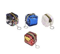 GLSTOY 4Pcs Small Change Storage Pouch Lightweight Portable Coin Wallets with Double-Sided Sequins for Boys and Compact Versatile Packets for Cards and Coins in Red Blue Pink and Black