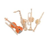 GLSTOY 4pcs Vintage Musical Instrument Brooch Pin Retro Guitar Saxophone Trumpet Flute Badges Lightweight Music Inspired Accessories for Jazz Fans and Orchestra Enthusiasts