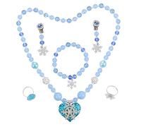 GLSTOY 5pcs Girls Jewelry Set Pearl Necklace Bracelet Earrings Blue Snowflake Theme Children Accessories for Birthday and Party