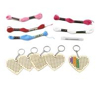 GLSTOY 5pcs Wooden Heart Shape Cross Stitch Kit with DIY Craft Accessories, Handmade Wooden Bookmark Decoration Set for Embroidery and Sewing Arts in Random Colors