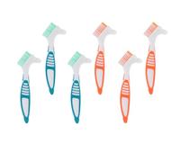 GLSTOY 6pcs Denture Brushes for False Teeth Cleaning with Dual Head Special Brush Shape and Large Anti-Slip Handle Design, Portable for Travel and Home Use
