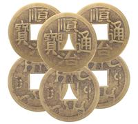 GLSTOY 6Pcs Vintage Brass Chinese Feng Shui Coins with Traditional Knot, Decorative Divination Accessories for Luck, Wealth, and Success, Chinese Style Craft Coins for Home and Car