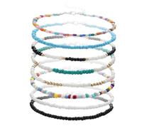 GLSTOY 8pcs Adjustable Colorful Beaded Anklets Summer Ankle Chains for Women Boho Handmade Foot Jewelry Suitable for Beach Party Festival Wedding Daily Wear