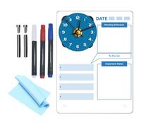 GLSTOY Acrylic Desktop Dry Erase Board Portable Memo Writing Board with Clock Design Assorted Colours No Battery for Efficient Time and Task Management
