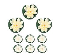 GLSTOY Artificial Water Ornaments Decorative Fake Flowers White 9pcs with Floating Eva Leaves for Aquatic Plants and Pond Decoration in Gardens and Courtyards