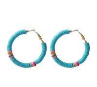 GLSTOY Bohemian C-Shaped Polymer Clay Earrings for Women, Blue Geometric Soft Clay Disc Drop Jewelry, Colorful Beach Embellishment Pendant Accessories