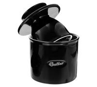 GLSTOY Ceramic Butter Storage Jar with Lid Black Butter Crock Cheese Container Reusable Pastry Box for Fridge and Tabletop