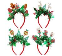 GLSTOY Christmas Party Headbands 4 Pcs Glitter Tassel Reindeer Elk and Gingerbread Man Non-Woven Fabric for and Women Xmas