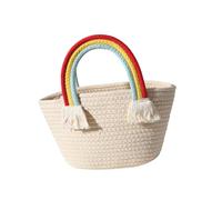 GLSTOY Cute Rainbow Cloud Woven Tote Bag Handmade Cotton Beach Handbag Large Capacity Summer Bag for Women Versatile Straw Pouch for Vacation and Outdoor