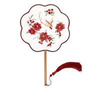 GLSTOY Double-Sided Embroidery Silk Circular Fan with Tassel, Eight-Petal Traditional Chinese Handheld Round Fan, Semi- Transparent Floral Phoenix Pattern for Wedding and Cultural Decor