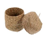 GLSTOY Hand-woven Seagrass Storage Basket Small Box with Lid, Multi-functional Use and Strong Practicality for Home Furnishing and Outdoor Terraces, for Plants and Flowers