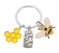 GLSTOY Honeycomb Bee Pendant Keychain Small Hexagonal Honeycomb Bag Charm Keyring for Travel Backpack Accessories