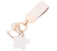 GLSTOY Leather Women Pendant Keychain Car Keyring Cute Decorative Bag Charm with Ivory Gold Small White Flower, Purse and Backpack Accessory