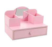 GLSTOY Pink Wooden Doll Dresser with Mirror and Storage Drawers Miniature Vanity for Little Dollhouse Pretend Play Furniture for Creative Dress-up and Organization