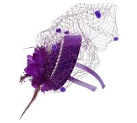 GLSTOY Purple Mesh Veil Headband with Pearl and Plume Mini Top Hat Hair Clip for Wedding, Tea Party, and Opera Accessories
