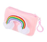 GLSTOY Rainbow Candy Color Mini Card Holder Keychain Plush Coin Purse for Small Wallet Key Ring Bag Charm for Students Pink
