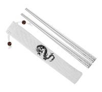GLSTOY Reusable Metal Chopsticks Set with Dragon Pattern and Cloth Bag, Heat-Resistant Finely Crafted Silver Chopsticks for Celebrating The Lunar New Year and Gifting