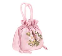 GLSTOY Small Pink Embroidered Handbag for Women, Drawstring Purse with Handle, Ethnic Style Small Tote Bag for Travel and Daily Use