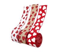 GLSTOY Valentine’s Day DIY Ribbon Set 3 Rolls 1m Each Red White Heart Pattern Ribbon for Craft Wrapping, Box Decoration and Wreath Making