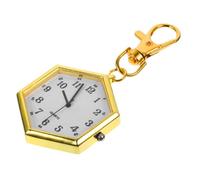 GLSTOY Vintage Key Chain Pocket Watch Hexagonal Gold Pendant Watch for Students Elegant Key Ring Timepiece Roman Numerals for Exams and Gifts