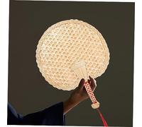GLSTOY Wheat Straw Hand Fan Retro Chinese Style Handwoven Decorative Cooling Fan for Summer Parties Beaches Lightweight Round Lace Edge Design