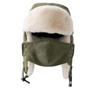 GLSTOY Windproof Thickened Warm Winter Hat with Face and Ear Protection, Plush Fleece Lined Outdoor Riding and Hunting Cap for Women and Men Olive Green