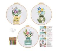 GLTAYLMY 3 Pack Embroidery Starter Kit with Pattern, Stamped Cross Stitch Kits for Beginners Adults with Embroidery Hoop and Instructions, Hand Embroidery Kit