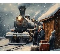 GLTEYACO 5D Diamond Painting Diamond Art Kits Snow Scene steam Train DIY Adult Kids Beginner Diamond Crafts Home Wall Decoration 40x50 cm