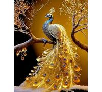 GLTEYACO DIY Pre-Printed Cross Stitch Kits Golden Peacock 11CT Stamped Embroidery Kit for Adults Beginners Embroidery Pattern Art Craft Wall Decor 40x50cm