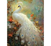 GLTEYACO Embroidery Cross Stitch Kit White Peacock 11CT Stamped Cross Stitch Kits DIY Adult Beginners for Pre-Printed Needlepoint Crafts 40x50 cm